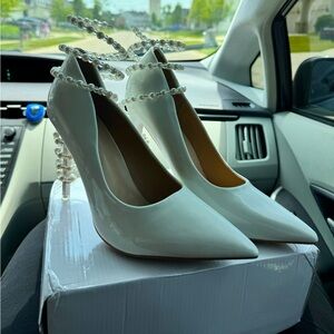White pearl heels, size 11